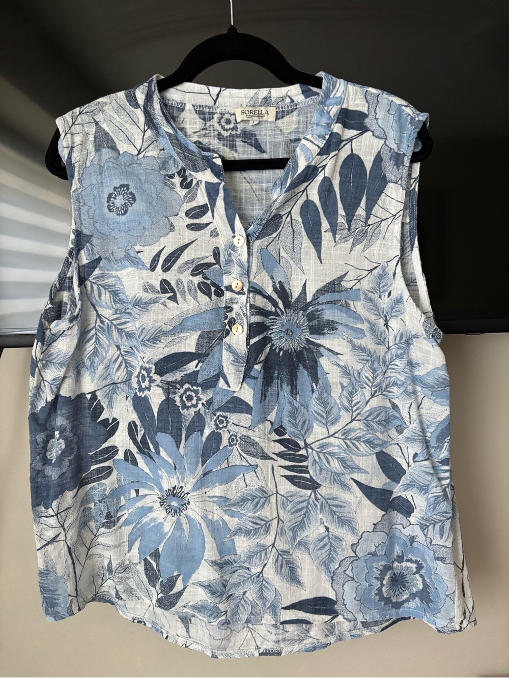 Sorella Blue Floral Sleeveless Henley Top